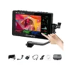 Pantalla táctil FeelWorld F5 Pro X con kit de instalación externa para accesorios traseros.