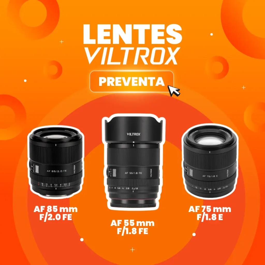 Imagen publicitaria de preventa para lentes Viltrox de montura Sony