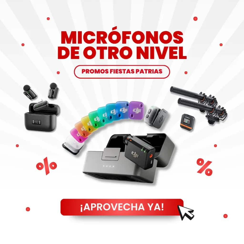 Microfonos y accesorios en promocion por fiestas patrias en vox media peru