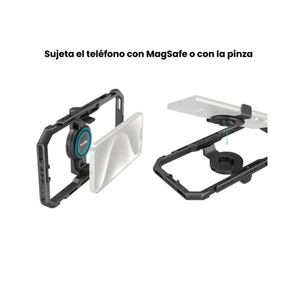 Jaula SmallRig 4597 con filtro magnetico 67 mm acoplado sobre la camara del celular