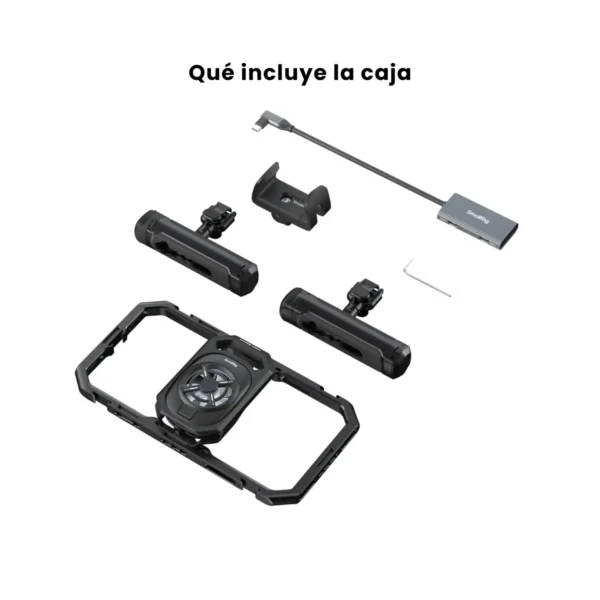 SmallRig 5276 con celular montado mostrando ventilador de refrigeracion y hub USB-C