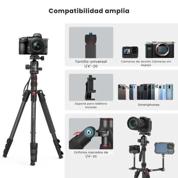 SmallRig CT-10 3935 plegado a 43 cm junto a bolsa de transporte