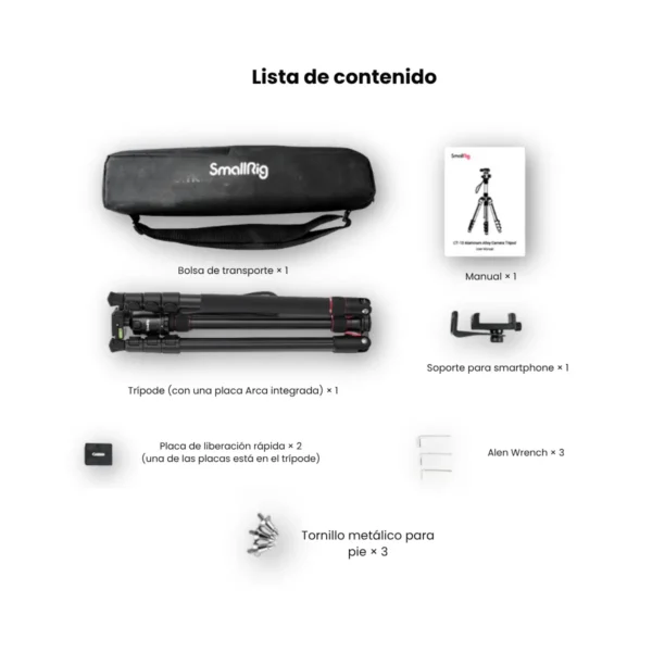 SmallRig CT-10 3935 plegado a 43 cm junto a bolsa de transporte