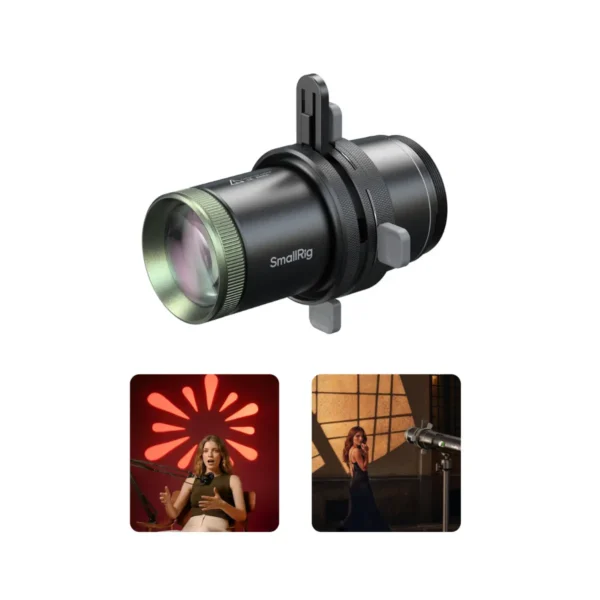 SmallRig SP Air Spotlight 6376 montado en luz RF 20C con gobo metalico proyectando patron