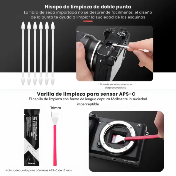 Hisopos para sensor APS-C y spray limpiador del kit Ulanzi EA01