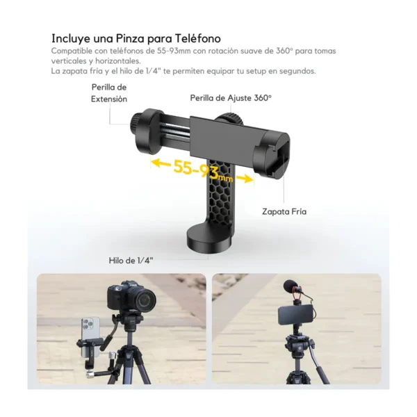Trípode Ulanzi Ombra XIANG II T154 plegado a 48 cm junto a bolsa de transporte