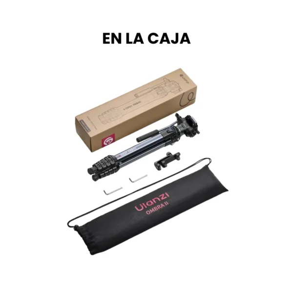 Trípode Ulanzi Ombra XIANG II T154 plegado a 48 cm junto a bolsa de transporte