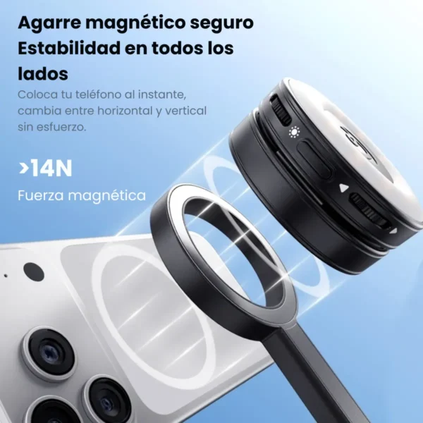Base magnética del Ulanzi SK-21 con más de 14N de fuerza sujetando smartphone