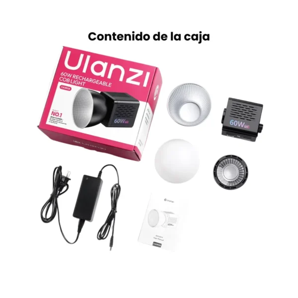 Luz Ulanzi C60 con reflector, difusor y adaptador de corriente