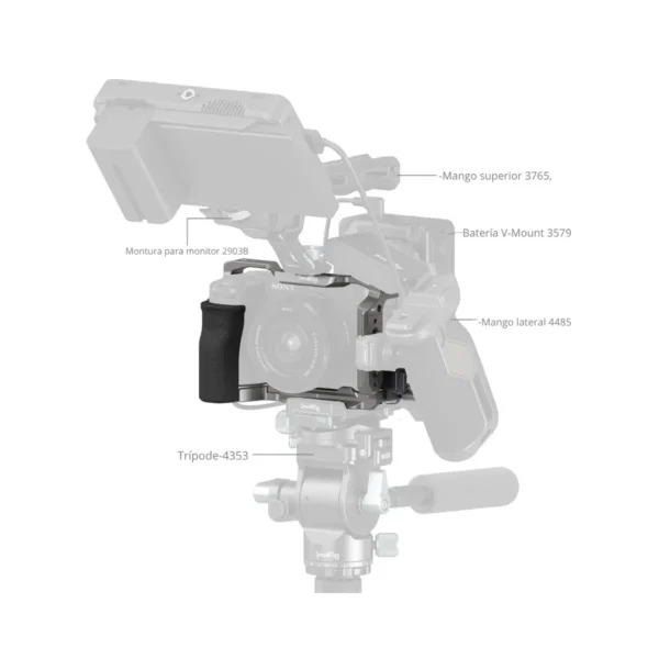 Sony α6700 montada en la jaula SmallRig 5060 vista frontal